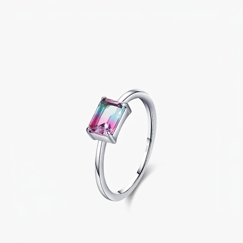 Eleganter 925 Sterling Silber Ring Farbverlauf Rechteckiger Edelstein Einfacher Geometrischer Schmuck Für Frauen