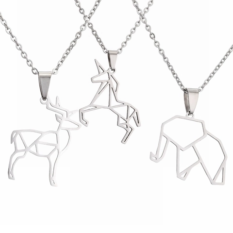 Collar Con Colgante De Animal De Acero Inoxidable Origami Geométrico Elefante Ciervo Unicornio Joyería Para Mujer Hombre