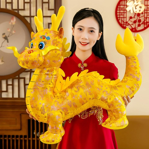 Tradizionale Dragone Cinese Peluche Tessuto di Raso Mascotte dello Zodiaco Animale di Peluche Capodanno Festivo Decorazione Casa Cuscino