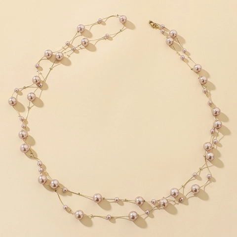 Elegant Multi-Layer Long Faux Artificial Pearl Necklace Alloy Metal Chain Retro Station Style Fashion Jewelry Accessory For Women