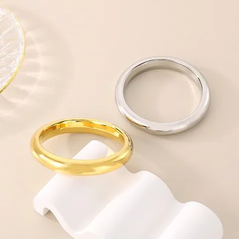 Minimalist Polished Bangle Bracelet Stainless Steel 18K Gold Plated Hollow Smooth Wide Fashion Jewelry For Women