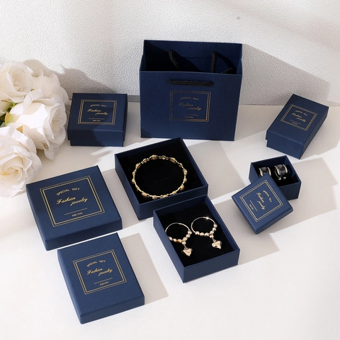Jewelry Box Gift Packaging Case Square Paperboard Gold Stamping Morandi Colors For Rings Earrings Necklaces Bracelet