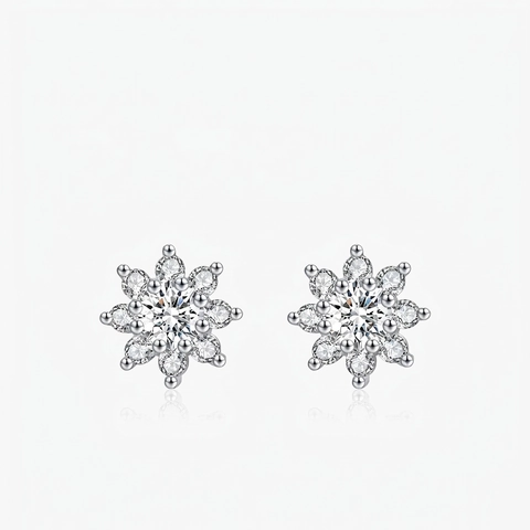 Moissanite Snowflake Stud Earrings With 925 Sterling Silver Earring Post Elegant Chic Flower Jewelry For Women