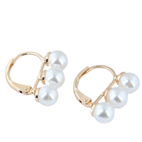 Orecchini a Cerchio in Lega con Perle Artificiali a Forma di C Stile Coreano Eleganti Orecchini Geometrici Placcati Oro Argento Gioielli