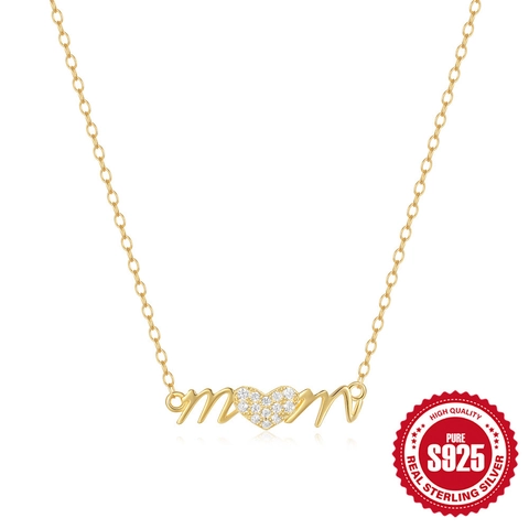 Collar de Corazón Mom de Plata de Ley 925 para Mujer Colgante de Letra con Circonia Incrustada Joyería Regalo Día de la Madre