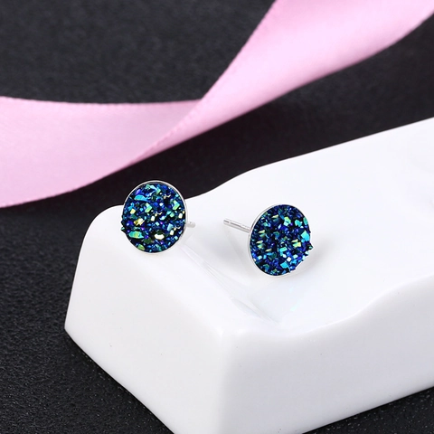 Orecchini A Lobo Rotondi In Cristallo Druzy Con 925 Sterling Silver Earring Post Gioielli Eleganti Per Uomo E Donna