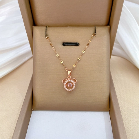 Collana Con Pendente Elegante Con Catena In Acciaio Inossidabile Rame Zirconia Pietra Mobile Forma Testa Orso Gioielli Donna