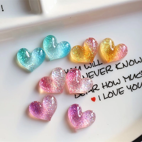 Gradient Glitter Heart Resin Charms Flatback Cabochons DIY Craft Hair Accessories Phone Case Decor Kawaii Craft Making