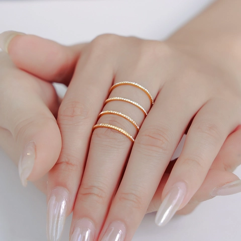 Ins Style Minimalist Titanium Steel PVD Gold Plated Micro Pave Zircon Ring For Women Exquisite Delicate Thin Finger Jewelry