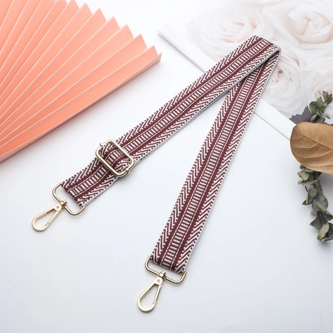 Wide Shoulder Strap Replacement For Crossbody Handbags Polyester Adjustable Striped Geometric Woven Belt Metal Buckles