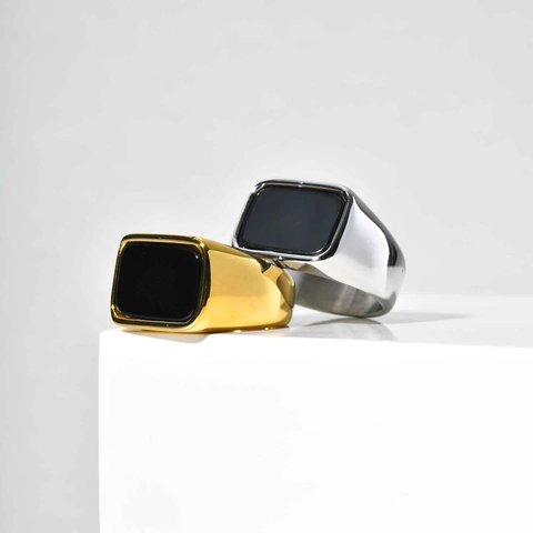 Herren Siegelring Aus Edelstahl Rechteckiger Stein Inlay Geometrischer Minimalistischer Gold Silber Polierter Ring