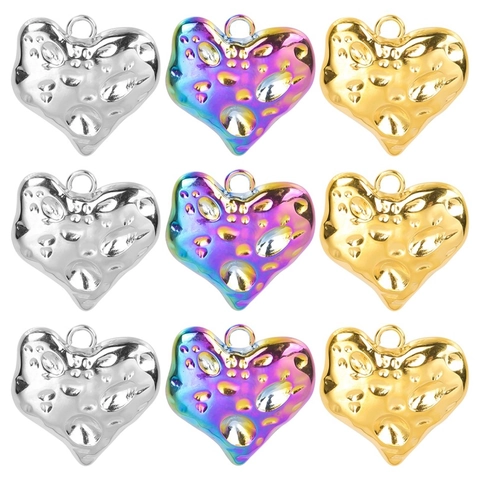 Heart Pendant Stainless Steel Hammered Texture Irregular Wave DIY Jewelry Making Accessory 18K Gold Plated
