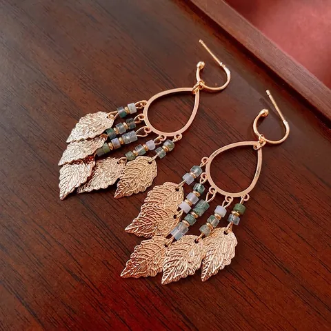 Böhmische Blatt Quaste Drop Ohrringe Für Frauen Kupfer Mit Bunten Perlen Und 925 Sterling Silber Ohrstecker