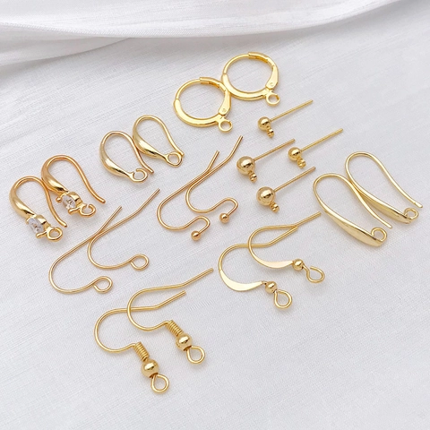 18K Gold Plated Copper Earring Hooks And Studs With 925 Sterling Silver Earring Post For DIY Jewelry Making Findings