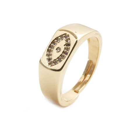Anello Occhio Del Diavolo Rame Placcato Oro Zirconia Cubica Colorata Regolabile Aperto Per Donna