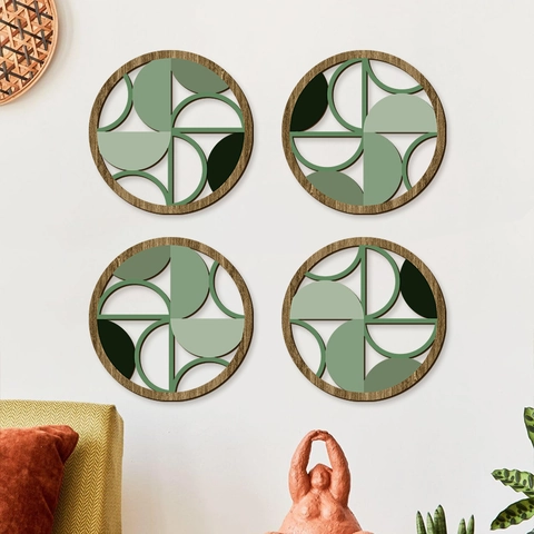 Decorazione da Parete in Legno di Pioppo Rotonda Stile Boemo Pastorale Arte da Parete Astratta Geometrica Verde per Casa Ufficio
