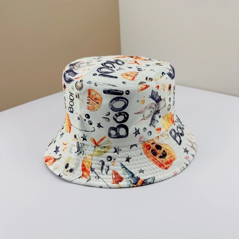 Halloween Bucket Hat Polyester Cotton Pumpkin Ghost Print Sun Protection Party Holiday Accessory For Men Women