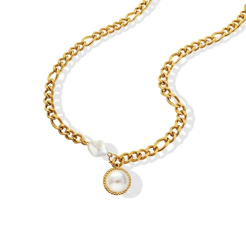 Barok Zoetwaterparel Hanger Ketting Titanium Staal 18K Verguld Figaro Ketting Voor Dames Retro Elegante Sieraden