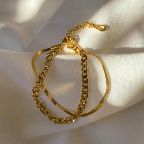 Bracciale a Doppio Strato in Acciaio Inossidabile Donna Catena Cubana e Serpente Oro Argento Galvanico Gioielli di Moda