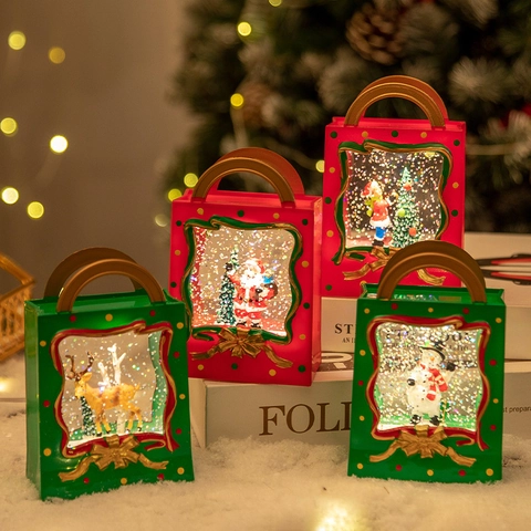 Lampada Palla Di Neve Di Natale Forma Borsa LED Decorazione Scrivania Plastica Babbo Natale Pupazzo Di Neve Scintillio