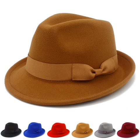 Classic Fedora Hat Wool Felt Retro British Style Jazz Cap With Bow Ribbon Decoration For Men And Women Vintage Elegant