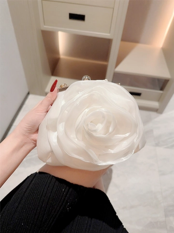 Weiße Abendtasche Mit Rosenblüte Satin Handtasche Mit Künstliche Perlenkette Für Hochzeit Bankett Party Braut