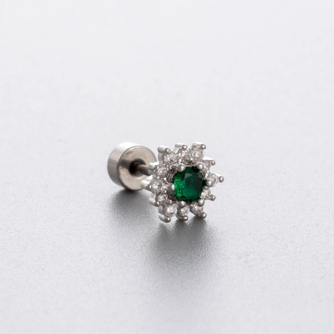 Titanium Steel Cartilage Stud Earrings Opal Zircon Inlaid Screw Back Flat Back Flower Heart Piercing Jewelry Women