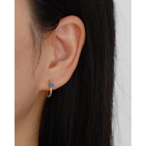 Minimalist Huggie Hoop Earrings 925 Sterling Silver Inlaid Round Blue White Synthetic Opal Geometric Jewelry For Women