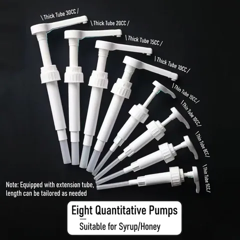 Syrup Dispenser Bottle With Pressure Pump Graduated Glass Plastic 304 Stainless Steel For Coffee Honey Fructose Sauce