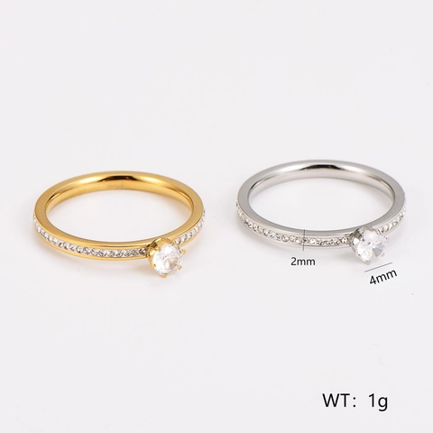 Sechs-Zinken Edelstahl Ring Rund Zirkonia Pavé Band Zarter Minimalistischer Modeschmuck Für Damen