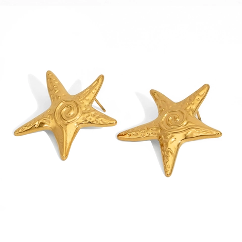 Pendientes De Estrella De Mar Acero Inoxidable Chapado En Oro 18K PVD Impermeable Sin Deslustre Estilo Playa Verano Mujer