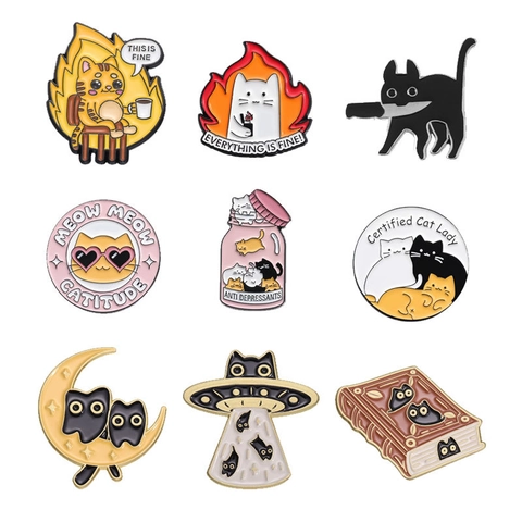 Cartoon Cat Enamel Brooch Pins Zinc Alloy Funny Meme Design Badges For Clothing Backpack Decoration Accessories