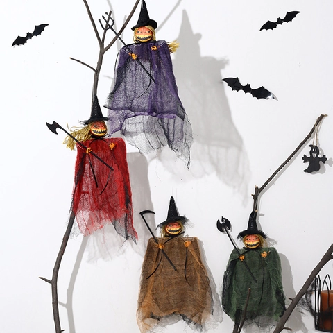 Halloween Hängendes Kürbis Geist Hexe Ornament Gaze Netz Kunststoff Stroh Spukhaus Party Garten Deko Requisite