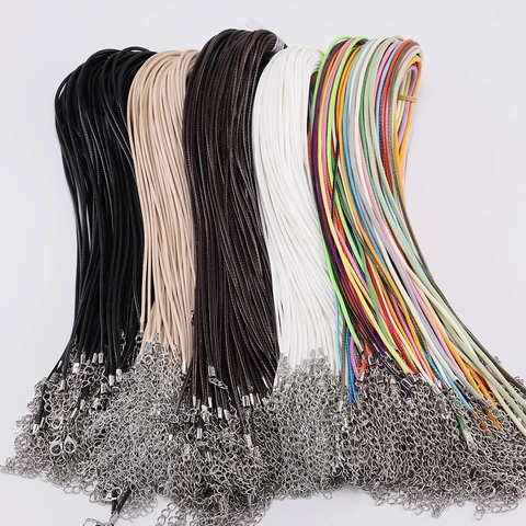 Adjustable Waxed Leather Necklace Cords With Zinc Alloy Lobster Clasp Extender Chain For DIY Jewelry Making Braided String Colorful