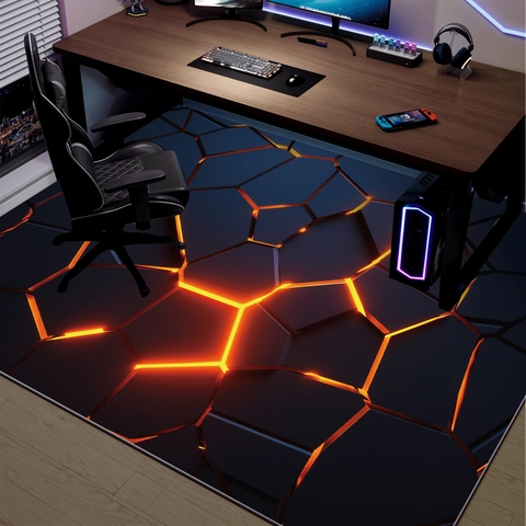 Gaming Stuhlmatte Rutschfeste Kristall Samt Teppich Für Gaming Zimmer Büro Bodenschutz Geometrisches Cyberpunk Design