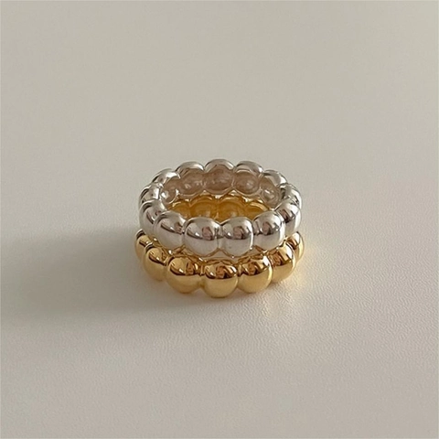 Simple 925 Sterling Silver Beaded Ring Minimalist Bubble Design Stackable Finger Jewelry Trendy Gift For Women