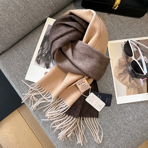 Pure Australische Wollen Sjaal Dames Winter Warme Pashmina Sjaal Gradiënt Kleurblok Ontwerp Met Kwastjes Watergolf