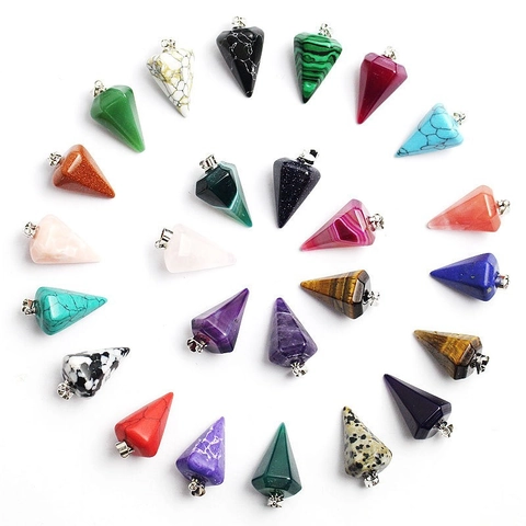 Amethyst Rose Quartz Tiger Eye Crystal Hexagonal Pyramid Pendulum Pendant For Dowsing Divination Spiritual Healing Jewelry