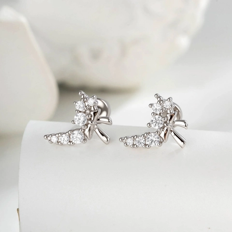 Clou D'oreille Cartilage Courbe Nœud Papillon Zircone Cubique Incrusté Acier Inoxydable Bijou De Piercing Femme