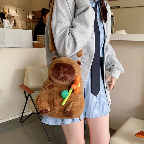 Cute Capybara Plush Backpack Cartoon Animal Crossbody Shoulder Bag Soft Stuffed Toy For Kids Girls Novelty Gift