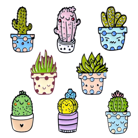 Cute Cactus Brooch Enamel Pin Succulent Potted Plant Badge Alloy Decorative Jewelry For Women Students