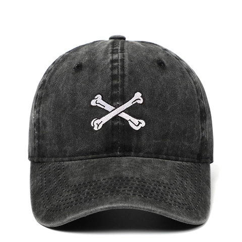 Casquette De Baseball En Coton Lavé Vintage Avec Broderie D'os Rétro Ajustable Chapeau D'extérieur Pare-soleil Homme Femme