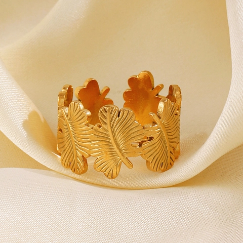 Anillo De Hoja De Acero Inoxidable Ajustable Joyería Moda Mujer Diseño Hoja Ginkgo Palma Estilo Natural