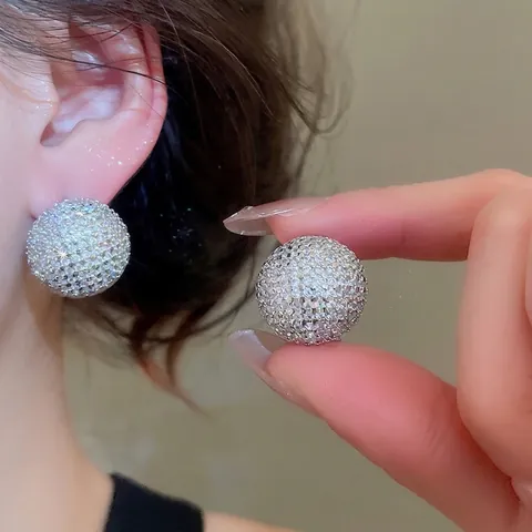 Orecchini A Lobo A Sfera In Zirconia Cubica Scintillante Con Perno In Argento Rame Rotondo Pavé Gioielli Di Moda
