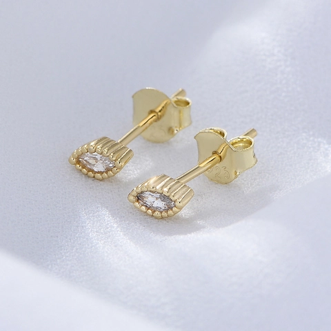 Minimalist 925 Sterling Silver Marquise Rhinestone Stud Earrings For Women Tiny Geometric Gold Silver Plated Jewelry Gift