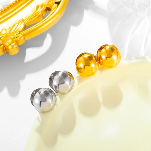 Orecchini a Cerchio a Forma di C con Sfera Rotonda Liscia Minimalista in Acciaio Inossidabile per Donna Gioielli Geometrici di Moda