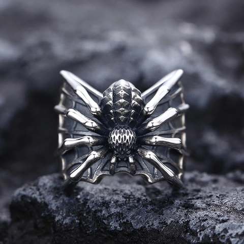 Anello Ragno Argento Sterling S925 Regolabile Design Aperto Stile Punk Gotico Vintage Per Uomo Gioielli Hip Hop