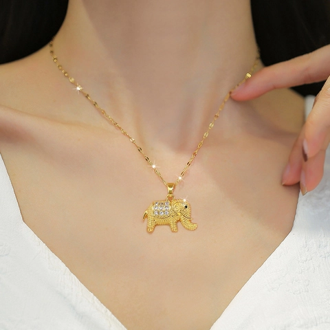 Elephant Pendant Necklace Titanium Stainless Steel Chain Copper Zircon Inlaid Luxury Dainty Jewelry Gift For Women