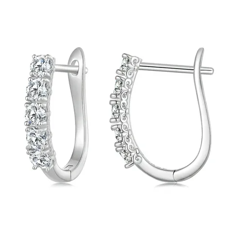 U-Shaped Moissanite Hoop Earrings 925 Sterling Silver With Hollow Pattern Elegant Minimalist Geometric Jewelry For Women