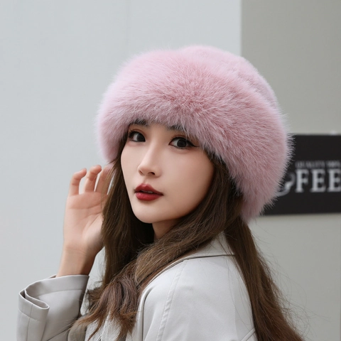 Plush Faux Fur Winter Hat Warm Thickened Elegant Round Beret For Women Princess Style Soft Solid Color